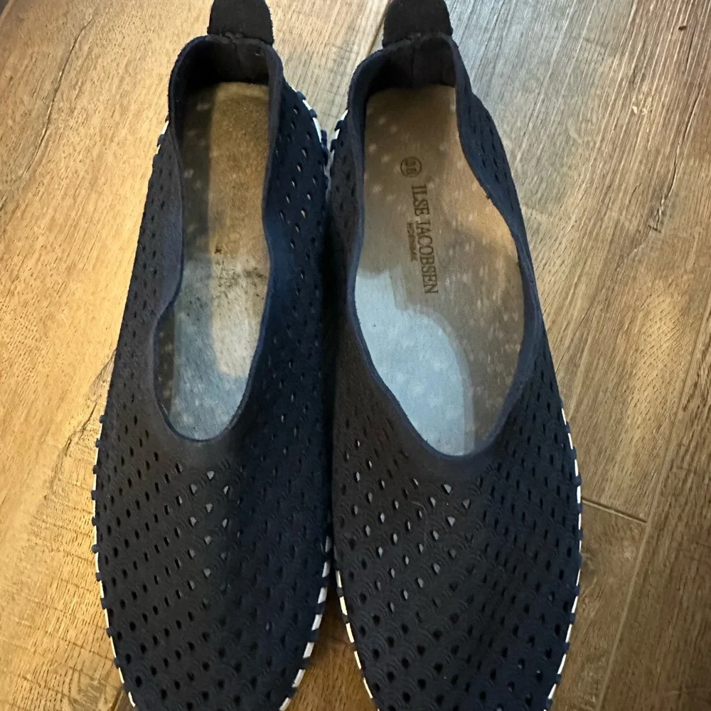 Ilse Jacobsen Blue Suede Tulip Slip On Flats‎ Laser Cut Pattern Women's Sz EU 38 - Picture 4 of 14